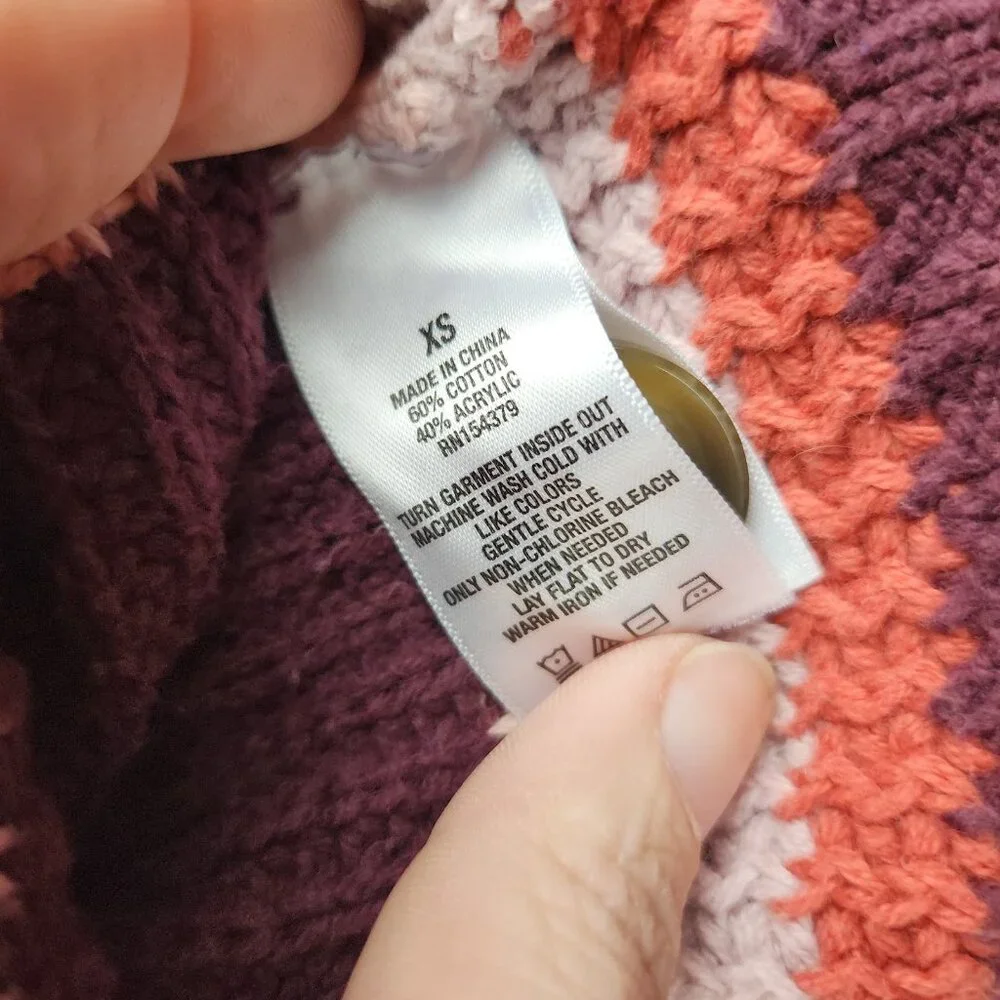 Women's Cropped Boxy Oversized Cardigan Sweater Extra Small Burgundy Y2K Preppy - Picture 9 of 11